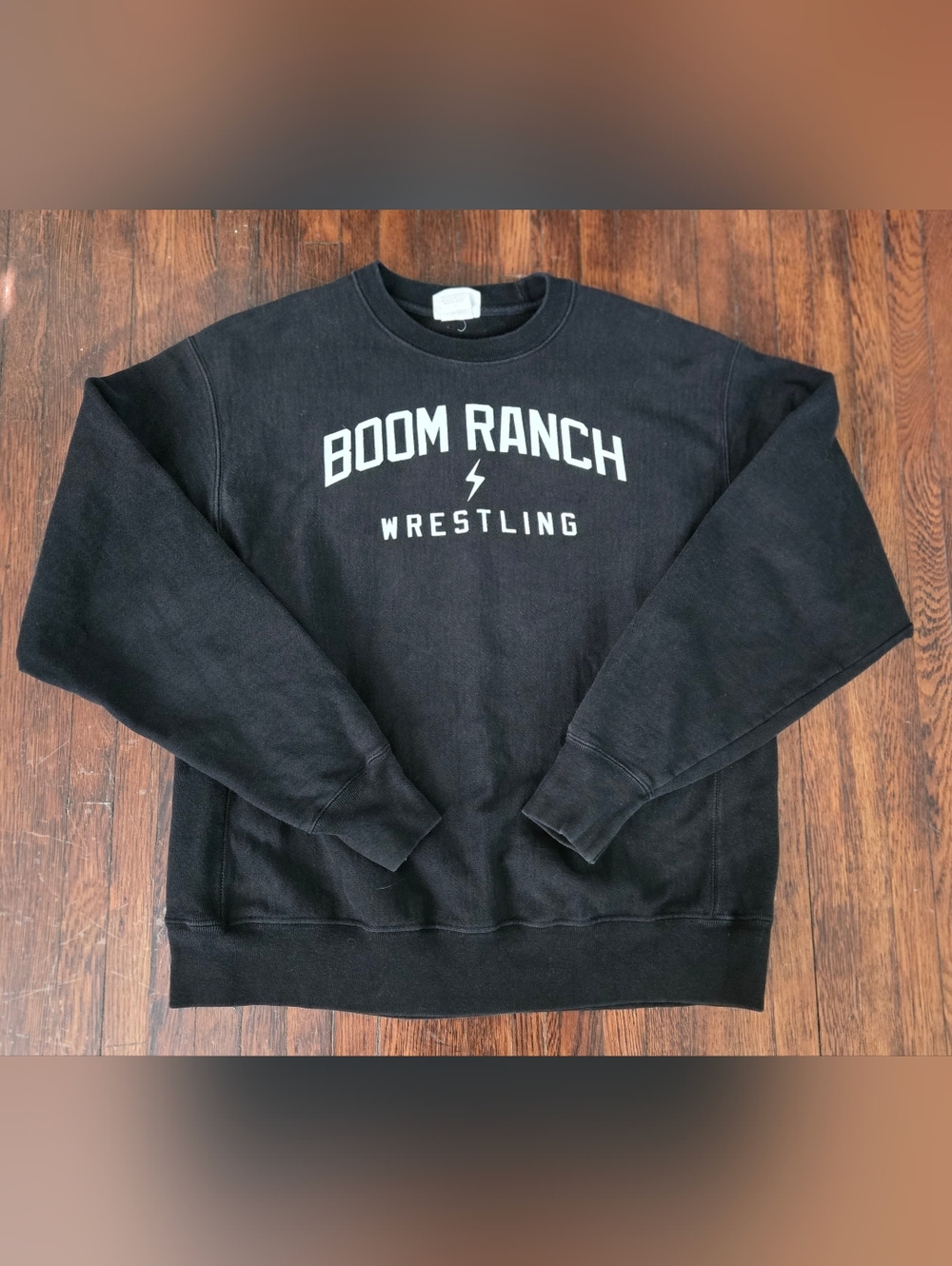 VTG Champion Reverse Weave Black Crewneck Sweater Mens L Boom Ranch Cotton Blend